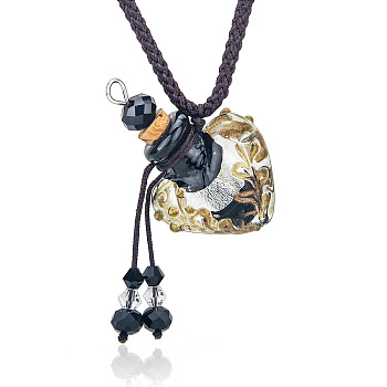 Baroque Style Heart Handmade Lampwork Perfume Essence Bottle Pendant Necklace, Adjustable Braided Cord Necklace, Sweater Necklace for Women, Black, 18-7/8~26-3/4 inch(48~68cm)