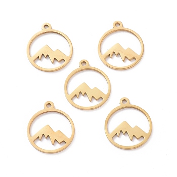 Ion Plating(IP) 201 Stainless Steel Laser Cut Pendants, Mountain, Golden, 17x14.5x1mm, Hole: 1.5mm