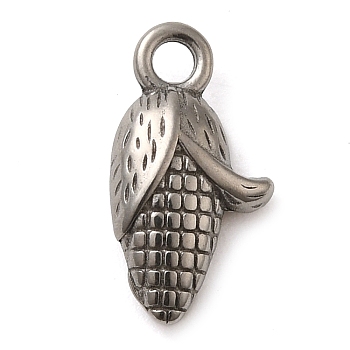 304 Stainless Steel Pendants, Corn Charm, Stainless Steel Color, 15x8.5x4mm, Hole: 2mm