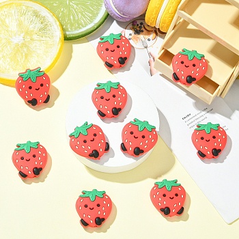 10Pcs Silicone Focal Beads, Strawberry, Red, 32.5x27.6x9mm