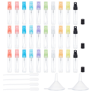 Transparent Glass Spray Bottles Sets, with Plastic Funnel Hopper & Droper, Mixed Color, Spray Bottles: 7.9x1.4cm, Capacity: 5ml(0.17fl. oz)