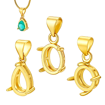 3Pcs 3 Styles Brass Pendant Cabochon Settings, Golden, Mixed Shapes, Tray: 5.5~7x4~5.5mm, 12~14x8~10.5x5~5.5mm, Hole: 4.5~5x3~3.5mm, 1pc/style