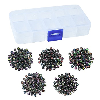 500Pcs 5 Styles Opaque Acrylic Beads, Horizontal Hole, Cube/Flat Round/Heart, Black, 6~7x6~7x4~6mm, Hole: 1.2~3.5mm, 100pcs/style