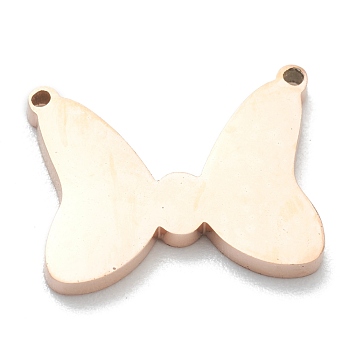 Ion Plating(IP) 304 Stainless Steel Charms, Butterfly, Real Rose Gold Plated, 11x14x1.5mm, Hole: 0.9mm