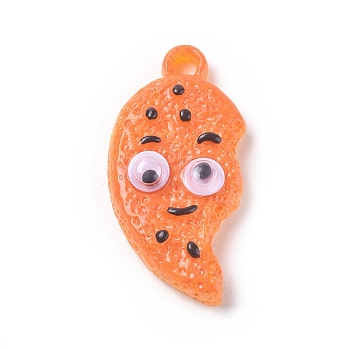 Imitation Food Plastic Pendants, Cookie with Eye, Orange, 27.2x13.8x6.3mm, Hole: 2.2mm