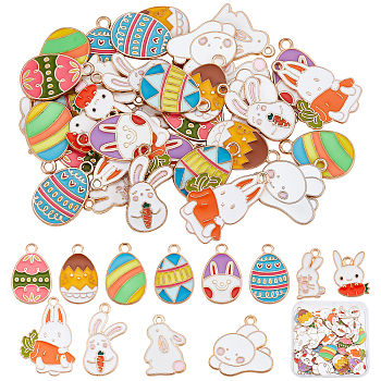 48Pcs 12 Style Alloy Enamel Pendants, for Easter, Mixed Shapes, Mixed Color, 15~28x10~21.5x1~1.5mm, hole: 1.5~2mm, 4pcs/style