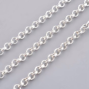 Iron Rolo Chains, Belcher Chain, Unwelded, Lead Free, Silver Color Plated, with Spool, Size: Chain: about 2.5mm in diameter, 1mm thick, about 328.08 Feet(100m)/roll