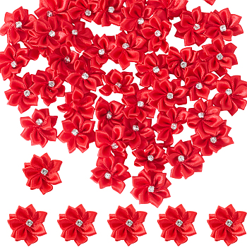 Polyester Rhinestones Flower for Ornament Appliques DIY Wedding, FireBrick, 28~30x10mm