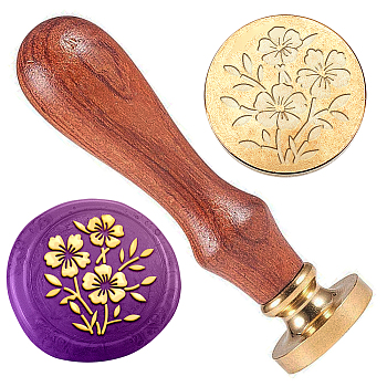 Wax Seal Stamp Set, Golden Tone Sealing Wax Stamp Solid Brass Head, with Retro Wood Handle, for Envelopes Invitations, Gift Card, Flower, 83x22mm, Stamps: 25x14.5mm