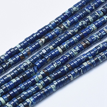 Natural Imperial Jasper Beads Strands, Dyed, Heishi Beads, Flat Round/Disc, Midnight Blue, 4x2~2.5mm, Hole: 0.8mm, about 175~180pcs/strand, 15.7 inch(40cm)