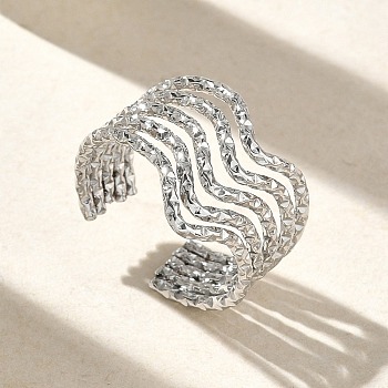304 Stainless Steel Multi Layer Cuff Open Rings for Women, Stainless Steel Color, 18mm, Inner Diameter: 18mm.