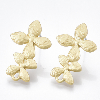 Smooth Surface Alloy Stud Earring Findings, with Steel Pin and Loop, Flower, Matte Gold Color, 23x15mm, Hole: 1.4mm, Pin: 0.7mm