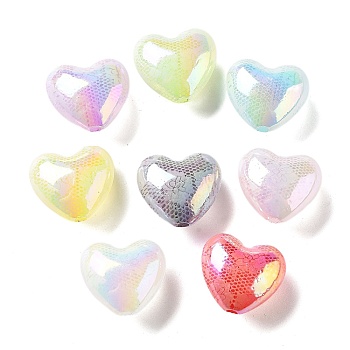 Valentine's Day UV Plating Iridescent Acrylic Beads, AB Color, Heart, Mixed Color, 19.5x21.5x12.5mm, Hole: 2.5mm