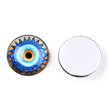 Glass Cabochons, Half Round with Eye, Dodger Blue, 20x6.5mm
