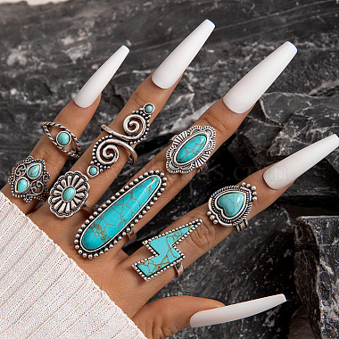 Mixed Shapes Synthetic Turquoise Finger Rings