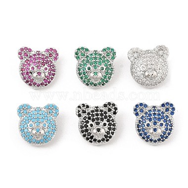 Platinum Mixed Color Bear Brass+Cubic Zirconia Slide Charms