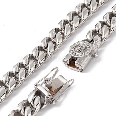 304 Stainless Steel Curb Chains Necklace with Rhinestone Skull for Men Women(NJEW-E155-09P)-5