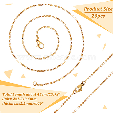 20Pcs Ion Plating(IP) 304 Stainless Steel Cable Chain Necklaces Set for Men Women(MAK-NB0001-15G)-2