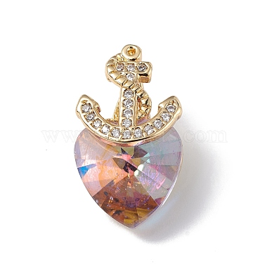 Real 18K Gold Plated Pearl Pink Anchor & Helm Brass+Cubic Zirconia Pendants