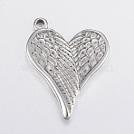 Non-Tarnish 304 Stainless Steel Pendants, Heart with Wing, Stainless Steel Color, 36x28x3.5mm, Hole: 2.5mm(STAS-G172-05P)