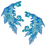 4Pcs 2 Style Polyester Embroidery Sew on Appliques, Sewing Craft Decoration, Feather, Blue, 410x265x1.5mm, 2pcs/style(PATC-MA0001-33C)