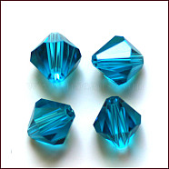 Imitation Austrian Crystal Beads, Grade AAA, Faceted, Bicone, Deep Sky Blue, 10x9~10mm, Hole: 0.9~1.6mm(SWAR-F022-10x10mm-243)