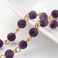 Handmade Natural Amethyst Beaded Chains, Unwelded, with Brass Eye Pin, Golden, 39.3 inch(AJEW-JB00228-04)