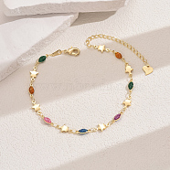 Fashionable Vintage Brass Colorful Enamel Ladies Anklets, 18K Gold Plated, Star, 9-1/8 inch(230mm)(ME1794-4)