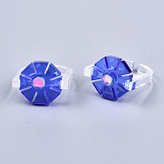 Transparent Resin Cuff Rings, Open Rings, AB Color Plated, Flower, Blue, US Size 8 1/2(18.5mm)(RJEW-T017-01)