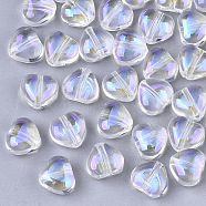 Transparent Glass Beads, AB Color Plated, Heart, Clear AB, 6x6x4mm, Hole: 0.9mm(X-GLAA-N035-02-B01)