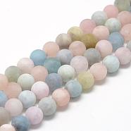 Natural Morganite Beads Strands, Frosted, Round, 4mm, Hole: 1mm, about 84~90pcs/strand, 15.1 inch(G-R446-4mm-35)