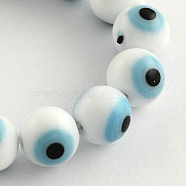 Round Handmade Evil Eye Lampwork Beads Strands, Cadet Blue, 8mm, Hole: 1mm, about 48pcs/strand, 13.7 inch(LAMP-R114-8mm-07)