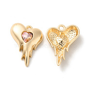 Glass Pandants, with Rack Plating Golden Alloy Findings, Nickel Free, Melting Heart Charms, Pink, 20x15x4mm, Hole: 1.6mm(PALLOY-O106-01G-02)