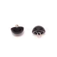 1-Hole Plastic Buttons, Imitation Pearl, with Brass Wire, Half Round, Black, 13x10mm, Hole: 2.2mm(BUTT-WH0022-06C)