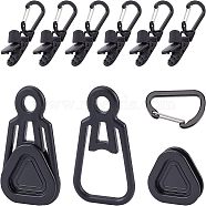 SUPERFINDINGS Plastic & Aluminium Alloy Tarp Clips, with Carabiner Clips, for Outdoors Camping Awning Tent, Black, 3 sets/bag(TOOL-FH0001-19)