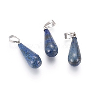 Natural Lapis Lazuli Pendants, with Platinum Tone Brass Peg Bails, Teardrop, 27.5~29.5x10.5mm, Hole: 3.5~9x3.5~4.5mm(G-G804-A06)