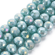 Opaque Baking Painted Crackle Glass Beads Strands, Faceted, AB Color Plated, Teardrop, Pale Turquoise, 8x7~8mm, Hole: 1.2mm, about 60pcs/strand, 18.11 inches(46cm)(EGLA-S174-19A)