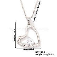 Brass Clear Cubic Zirconia Chic High-end Heart Pendant Necklaces for Women, Platinum, 15.75 inch(40cm)(IV0715-1)