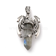 Natural Labradorite Pointed Pendants, Faceted Bullet Charms, with Rack Plating Platinum Tone Alloy Dragon Findings, Cadmium Free & Lead Free, 39~41x24~25x13~14mm, Hole: 4x8mm(G-B042-04P-58)