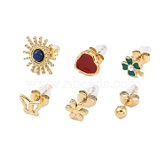 304 Stainless Steel Rhinestone Stone Dyeing Stud Earrings, Mixed Shapes, Mixed Color, 4~7.5x4~10mm(EJEW-S224-04G-07)