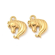 Ion Plating(IP) 304 Stainless Steel Charms, Horse's Head Charm, Real 18K Gold Plated, 14.5x12.5x3mm, Hole: 1.6mm(STAS-N103-87G)