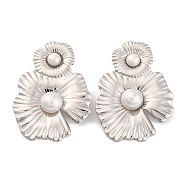 304 Stainless Steel with Plastic Imitation Pearl Stud Earrings for Women, Flower, Stainless Steel Color, 53x39mm(EJEW-Z057-07P)