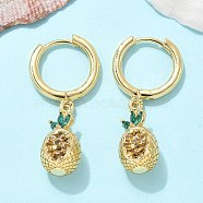 Brass Cubic Zirconia Hoop Earrings, Lead Free & Cadmium Free, Real 18K Gold Plated, Pineapple, 29x8mm(EJEW-Q015-02G-A)