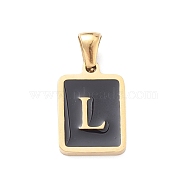 304 Stainless Steel Pendants, with Enamel, Real 18K Gold Plated, Rectangle with Letter Charm, Letter L, 17.5x12x1.5mm, Hole: 5x3mm(STAS-R119-08G-L)