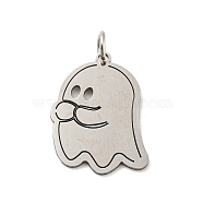 Halloween Laser Cut 304 Stainless Steel Pendant, with Jump Ring, Ghost Charm, Stainless Steel Color, 20x14x1mm, Hole: 3mm(STAS-H184-14BP)