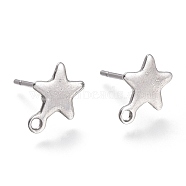 304 Stainless Steel Stud Earring Findings, Star, Stainless Steel Color, 10x8x0.8mm, Hole: 1.4mm, Pin: 0.8mm(STAS-K212-05P)
