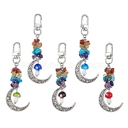 Moon Alloy Pendant Decoraiton, with Gemstone Chip Beads and Mushroom Handmade Lampwork Beads, Alloy Swivel Clasps, Chakra, Mixed Color, 103mm(HJEW-JM01393)
