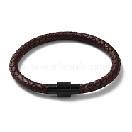 Leather Braided Round Cord Bracelet, with 304 Stainless Steel Magnetic Clasps for Men Women, Coconut Brown, 8-1/4 inch(21cm)(BJEW-F460-02EB)