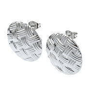 201 Stainless Steel Stud Earrings, with 304 Stainless Steel Pins, Textured Flat Round, Stainless Steel Color, 20mm(EJEW-K270-24P)