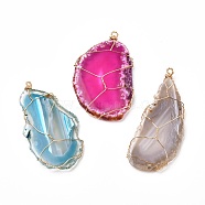 Mixed Electroplate Gemstone Natural Agate Slices Pendants, with Real 18K Gold Plated Eco-Friendly Copper Findings, Nuggets, Mixed Color, 67~75x32~42x5~7mm, Hole: 2.3~3mm(PALLOY-JF00862)